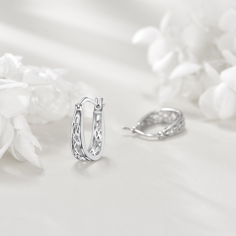 VONALA Celtic Hoop Earrings 925 Sterling Silver Celtic Knot Huggie