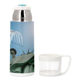 Stainless Steel Thermos Flask with Integrated Cup - Planes Over the Statue of Liberty New York - 350ml - Thermos Flask