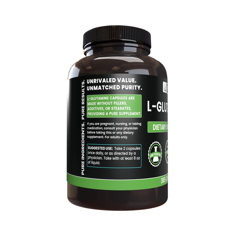 Pure Original Ingredients L-Glutamine (365 Capsules) No Magnesium Or Rice