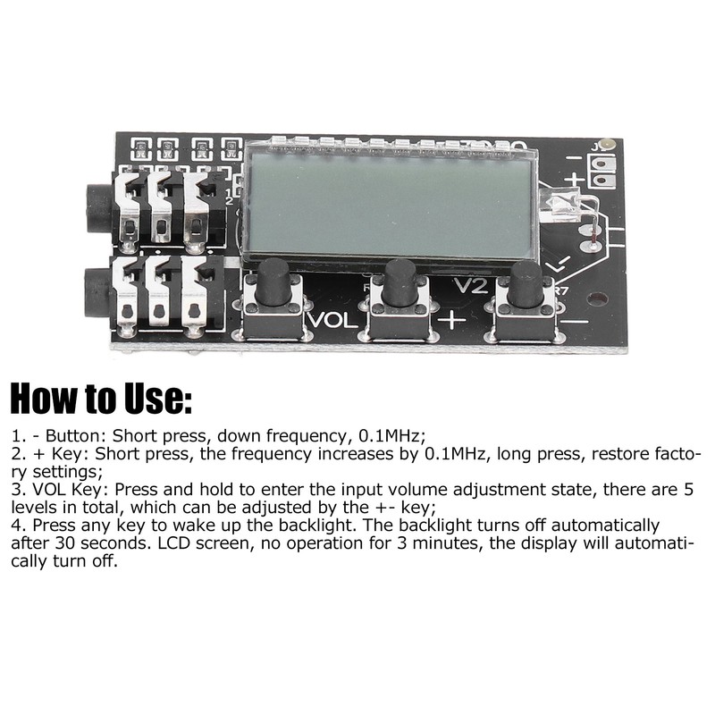 FM Transmitter Board Digital LCD 2 Channel 76MHz‑108MHz Stereo Audio