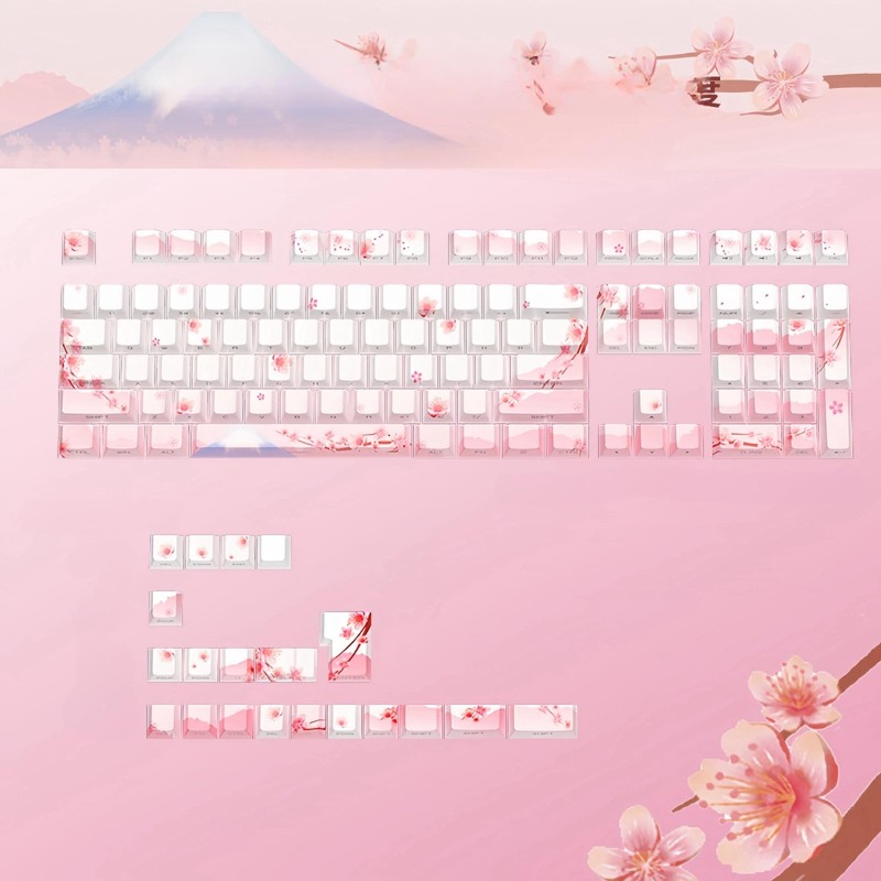 ZMX Cherry Blossom Pink Keycaps,Side Printed Shine Through Keycap PBT