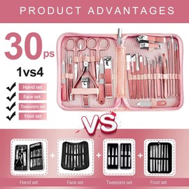 Zurligi 30 in 1 Manicure Kit Nail Clipper Pedicure Tools, Professional Manicure Set, Stainless Steel Nail Clippers and Beauty Tool Portable Set, with Luxurious Travel Case (Rose Gold)