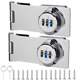 4.5inch 2Pack Folding Door Lock with Code 3-Digit Security Password Cabinet Locks with Combination Closet Locks for Double Doors Bifold Closet Cupboard Garage Shed Sliding Door Latch Silver