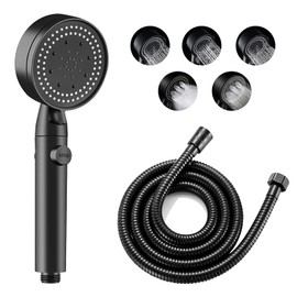 NCCHDZSW Water-Saving Shower Head with Hose 1.5 m, 5 Modes High Pressure Shower Head with Water Stop, Shower Head Black Easy to Use Shower Head