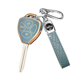 QBUC for Toyota Key Fob Cover with Keychain,Compatible with Toyota 2006-2018 4Runner Corolla RAV4 Venza Scion Matrix Yaris 3 Buttons Car Smart Key (Blue, 3 Buttons)
