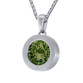 Quiges Silver Stainless Steel Matte 12mm Mini Coin Pendant Holder and Green Round Cubic Zirconia Coin with Box Chain Necklace 42 + 4cm Extender