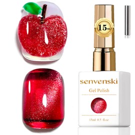senvenski Jelly Glass Cat Eye Gel Nail Polish with Magnet 15ML Magnetic 3D Galaxy Holographic Glitter Translucent Sheer Color Gel Polish Salon Home DIY (Wine Red, MY1-035)
