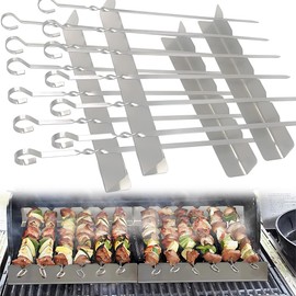 CXAFQ Pack of 12 Stainless Steel Kebab Skewers, Silver Kebab Maker, Barbecue Skewers, Includes 12 Grill Stones and 4 Grill Stones, Stainless Steel, Corrosion Resistant and Rustless, Suitable for Types