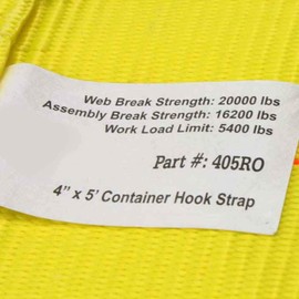 US Cargo Control 4 Inch x 5 Foot Roll Off Container Winch Strap with Large Flat Hook