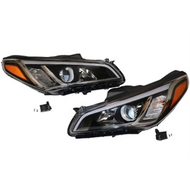 OUKANING - For 2015 2016 2017 Hyundai Sonata Halogen Headlights Headlamps Replacement Left and Right Side Chrome Housing (USA STOCK)