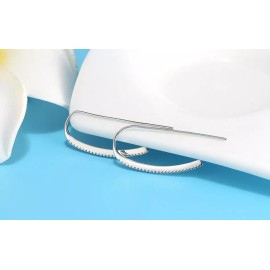 ZARD Cubic Zirconia Curved Bar Hook Threader Earrings in Sterling Silver Plate