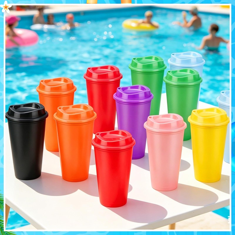 EVELOMO 24 Pack Reusable Coffee Cups with Lids - 16