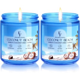 Coconut Beach Scented Candle, Natural Soy Wax Jar Candle for Home Scented, 100-Hour Burn Time Gifts for Women Men, 7 oz (2 Pack)