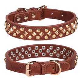 haoyueer Spiked Dog Collar Soft Pu Leather Mushrooms Rivet Spike Studded Dog Collar Adjustable Puppy Collars (XS, Brown)