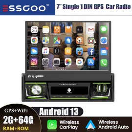 ESSGOO 7'' Single 1 DIN Car Stereo Android 13 Touch Screen Radio Wireless GPS 2+64G FM
