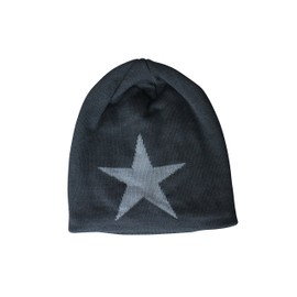 PiriModa Women's Men's Knitted Slouch Beanie Hat Braided Pattern Star Winter Hat, Black/Grey Star