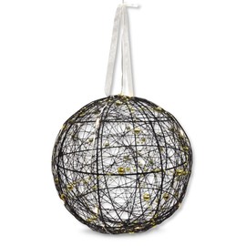 DARO DEKO Light Ball with LED Wire and Pearl Chain Black Gold Diameter 15 cm Decorative Ball Christmas Decoration