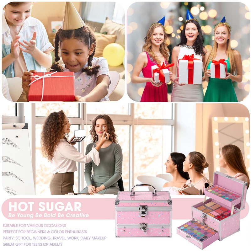 Hot Sugar Makeup Kit for Teens with Train Case, Portable