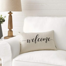 Meekio Farmhouse Pillow Covers with Welcome Quote 12" x 20" Farmhouse Rustic Décor Lumbar Pillow Covers with Saying Housewarming Gifts Family Room Décor
