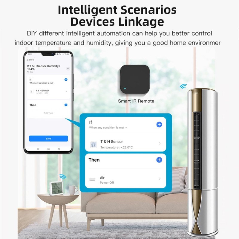 Smart WiFi Temperature Humidity Sensor, Wireless Thermometer Hygrometer, Built-in Clock