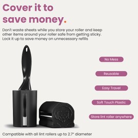 Lint Roller Cover - Up to 2.7" Diameter Roller for Scotch Brite, Evercare - Protecting Cover for Extra Sticky Roller, 2 Pack, Black Cat Covers