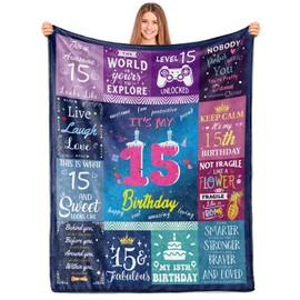 Paready 15th Birthday Gifts for Girls Throw Blanket 50"x60" 15 Year Old Girl Birthday Gift Soft Blanket for Couch Bed 15th Birthday Decorations for Girls Best Teenage Girl Gifts for 15 Year Old Girls