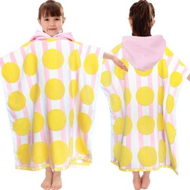 VOOVA & MOVAS Toddler Poncho Towels with Hood (4-8Years), Absorbent Quick Dry Lightweight Hooded Beach Towel for Pool | Swim | Bath, Pink Strip Dot