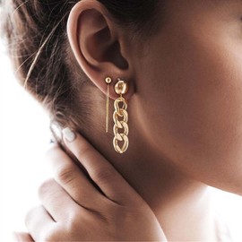 Aneneiceera Punk Chain Earrings Gold Chain Drop Earrings Double Chain Wrap Earrings Dangle Chain Earrings Jewellery for Women and Girls, Zinc