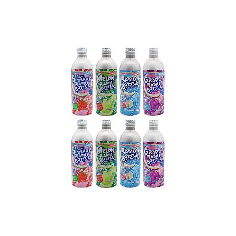 Sangaria Ramune Japanese Soft Drinks Mix Combo, Ramu Bottle, Carbonated,