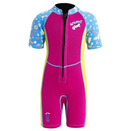 Lansru Kids Wetsuit - 2.5mm Short Wetsuit, Upgraded SCR Neoprene, Safer Material, UV Protection, Front Zip for Swimming Lessons, Keep Warm in Cold Water