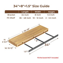 2pcs Floating Shelf Bracket Heavy Duty Decorative Floating Shelf Hardware Black Hidden Shelving Brackets for Wall,Floating Mantel Bracket for Over Fireplace (34X8X1.5 inch (for 2"-3.5" Thick Shelf)