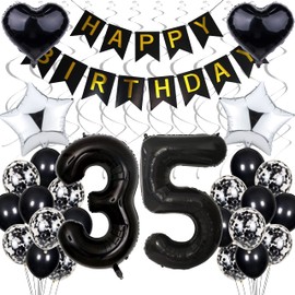 Luftballon 35. Geburtstag Dekoration,Schwarz Geburtstag 35 Jahre Männer,Black and White Party Deko,35 Geburtstag Frauen Männer,Silber Geburtstagsdeko 35 Jahre Frauen,35. Geburtstagdeko für Männer
