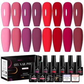 MTSSII Burgundy Red Gel Nail Polish Set for Nails 12 Pcs Including Dark Red Cherry Wine Red Purple Gel Polish with Base Top Coat, Nail Dehydrator and Primer Nail Art Design Decoration DIY Gifts