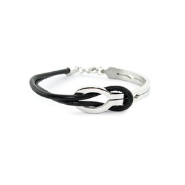 Newbee Fashion - Single Thin Leather Bracelet Stainless Steel Design Fashion Jewelry