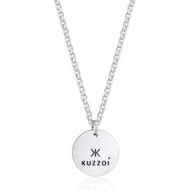 Kuzzoi Exclusive Men's Necklace with Coin Pendant (20 mm) in Casual Look with Oxidised Logo Solid Chain for Man or Boyfriend, Robust Chain Made of 925 Sterling Silver, Length 60 cm, Sterling Silver