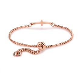 SBI Jewelry Rose Gold Sideway Cross Bracelets for Granddaughter Grandma Adjustable Stainless Steel Pink Jewelry Bracelets