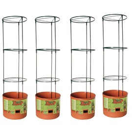 Hydrofarm GCTB Tomato Barrel Pot Planting System with 4 Foot Trellis Tower for Indoor and Outdoor Gardens (4 Pack)