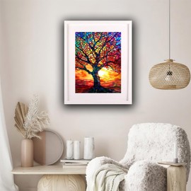 TUTUMAY21 Diamond Art Kit for Adults, DIY 5D Diamond Stained Glass Tree Painting Kit, Diamond Art, Home Wall Decoration Full Diamond Paint 12x16inch