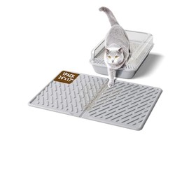 kaxionage EVA Cat Litter Trapping Mat: Easy Clean Waterproof Kitty Litter Box Mat, Anti-Slip Catcher with Grooves & Raised Edges Scatter Control (24 * 17in-Grey-1)