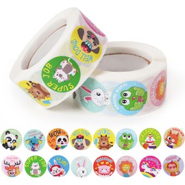 1000 Pcs Kid Stickers Animals, Stickers for Childens Teachers Students School Classroom in 16 Designs Motivational Stickers (1 Inch / 2 Rolls)