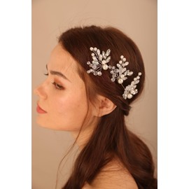 BERYUAN Women Crystal Pears Hair Pins Teardrop Crystal Beads Headpiece Wedding Hair Accessory Pearls Bride Handmade Headband for Wedding Women and Girls(3PCS) (GOLD)