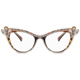 bullabulling Bling Rhinestones Cat Eye Reading Glasses Crystal Diamond Frame Eyewear Blue Light Blocking (demi, 2.0)