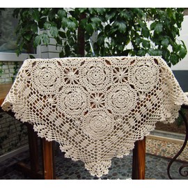 23 Inch Square Beige 100% HANDMADE Crochet Lace Placemats Doilies Tablecloth