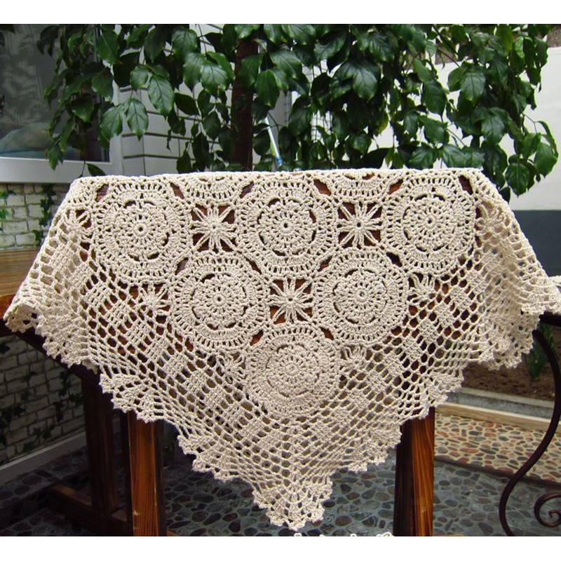 23 Inch Square Beige 100% HANDMADE Crochet Lace Placemats Doilies