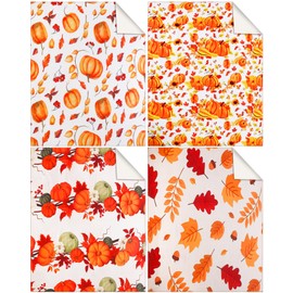 Buryeah 4 Pcs 50 x 60 Inch Fall Throw Blanket Thanksgiving Harvest Warm Pumpkin Bed Blanket Flannel Fleece Plush Bed Blanket for Couch Chair Bedroom Picnic Home Decoration