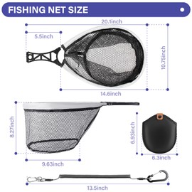 Briskjoy Fly Fishing Landing Net - Trout Net for Freshwater Trout Fishing, Foldable Landing Net with Rubber Mesh for Catch & Release, Ideal for Kayak & Wading Fishing, Includes Storage Bag & Lanyard