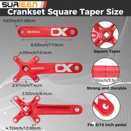 SURIEEN 42T Mountain Bike 170mm Square Crankset, Single Speed Crankset, 104 BCD Bike Crank Arm Set for Mountain Bike, Road bike, Folding bike, MTB, BMX