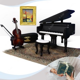 iLAND Piano Music Box and Miniature Violin with Gift Box, 1/12 Scale Accessories for Dollhouse Piano Room with Timeless Melody "The Castle in Heaven", Romantic Gift