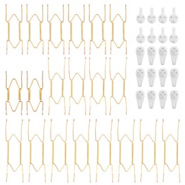 20 Pieces 4/6/8/10 Inch Stainless Steel Plate Hangers for The Wall, Invisible Heavy Duty Wire Plate Holder, Plate Hangers for Display with 20 Wall Hooks, Decorative Plates and Arts(Gold)