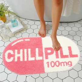 LEVINIS Pink Chill Pill Bath Mat Cute Funny Bathroom Décor Non Slip Washable Bathroom Rugs for Shower, Tub, Bedroom 27.5"×15.5"